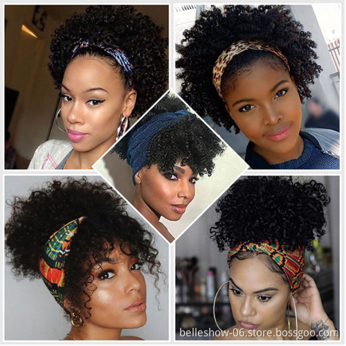 Wholesale Synthetic Deep Curly Wigs Drawstring Hair Afro Kinky Curly Short Headband Wigs